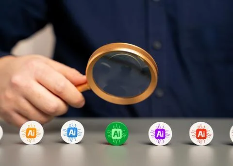 The man explores various models of artificial intelligence and neural network Stock Photos