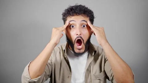 Man expressing six different emotions on white background Video stock 314785493