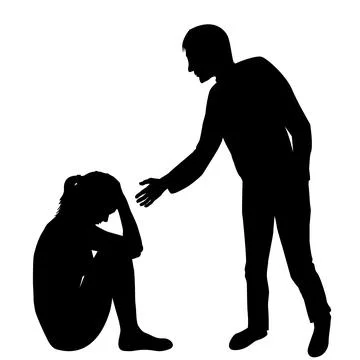 Man extending a helping hand to a sad woman sitting on the floor Stock Illustration