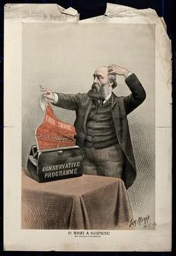 A man is extracting a corset on which is inscribed "fair trade" from a brie.. Stock Illustration