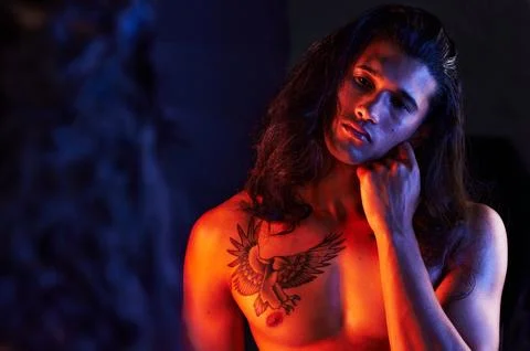 Man, face and mirror reflection for beauty, art or self care of a person with Stock Photos