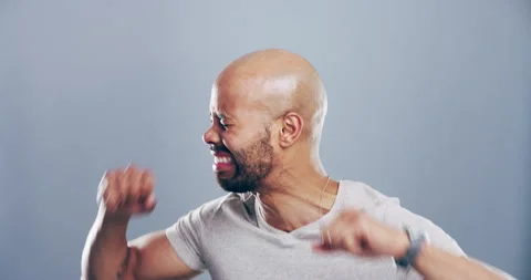 Man, face and sad crying in studio grey background as bad news, mourning or Stock Footage 255442937