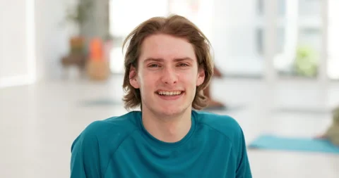 Man, face and yoga class with smile for Stock Video Pond5