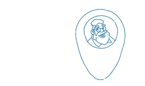 Man face avatar navigation pin position geotag icon sketch doodle horizontal Stock Illustration