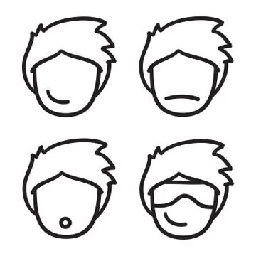 Man face avatar vector set icon hand drawn doodle illustration black lines. Stock Illustration