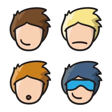 Man face avatar vector set icon hand drawn doodle illustration black lines Stock Illustration