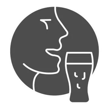 Man face with beer glass solid icon, Craft beer concept, Person with mug sign on Stock Illustration