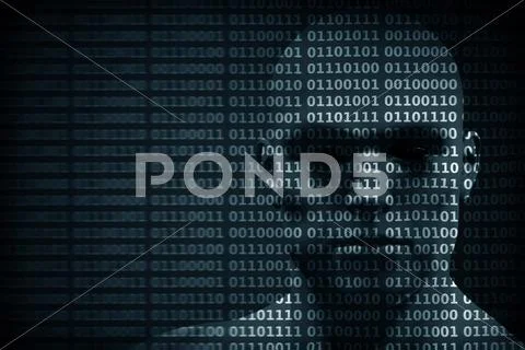 Man face blended with binary code digits. Concept of hacker, coding ...