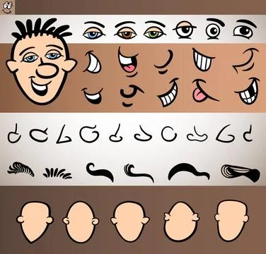 Man face elements set cartoon illustration Cartoon Illustration of Funny M... Stock Photos