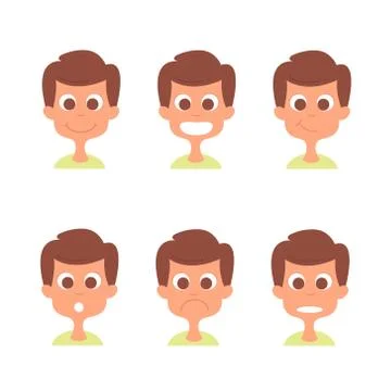 Man face with emotions vector set. Man emotion icons isolated on white. Man.. 스톡 일러스트