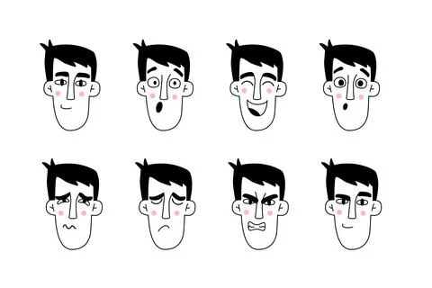 Man face expression. Guy face facial expressions Stock Illustration