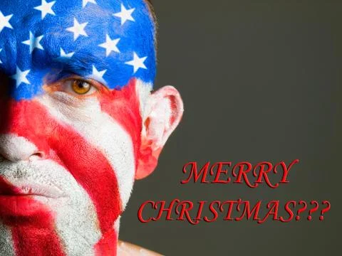 Man face flag usa, sad expression and merry christmas Stock Illustration