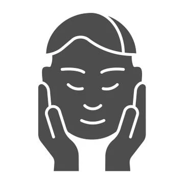 Man face in hands solid icon. Smooth skin after shaving vector illustration Stock Illustration