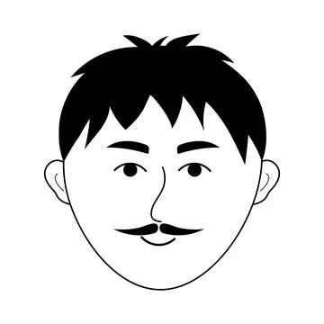 Man face with mustache in doodle style. Avatar of smiling guy. Stock Illustration
