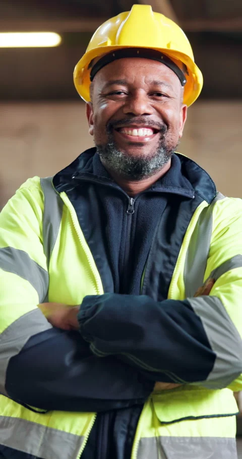 Man, face or worker with arms crossed at construction site in building Stock Footage 348128058