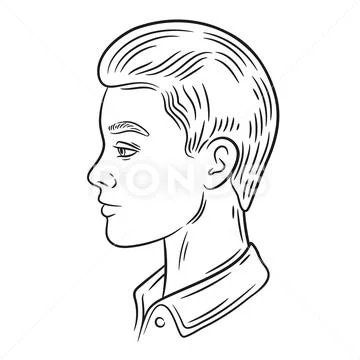 Man face profile portrait, male head side view, fashion hairstyle outline  icon: Graphic #172118529
