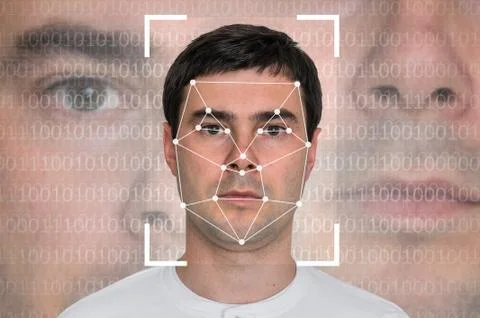 Man face recognition - biometric verification concept Stock Photos