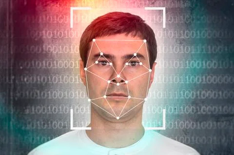Man face recognition - biometric verification concept Foto stock