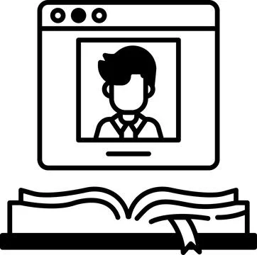 Man face is shown on a computer screen with a book open in the background Stock Illustration