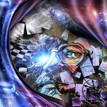 Man face in surreal space Stock Illustration