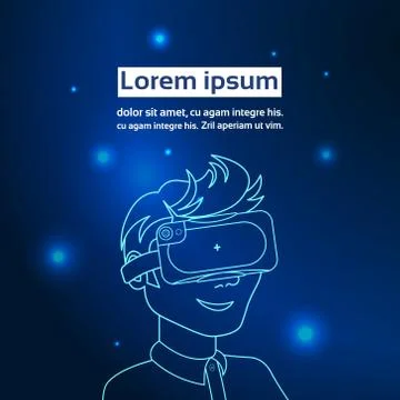 Man Face Wearing Virtual Reality Glasses Modern Vr Technology Concept Stock Illustration