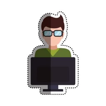 Man faceless glasses computer Stock Illustration
