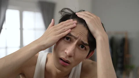 Man facing camera like mirror is worried Video stock 199082086