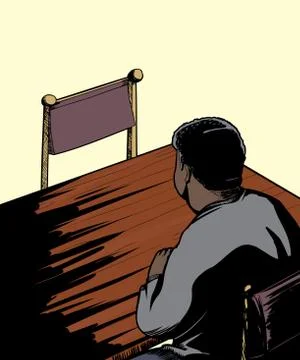 Man Facing Empty Chair at Table Stock Illustration