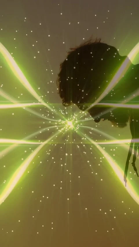 Man facing left nodding as overlay activating, green beams pulsing over profile Video stock 332598472