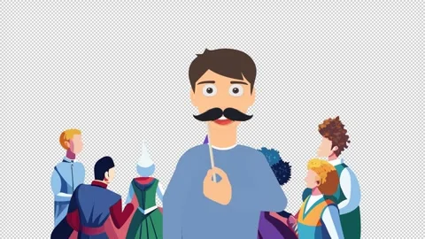 Man with Fake Mustache in a Crowd 库存影片 343729939