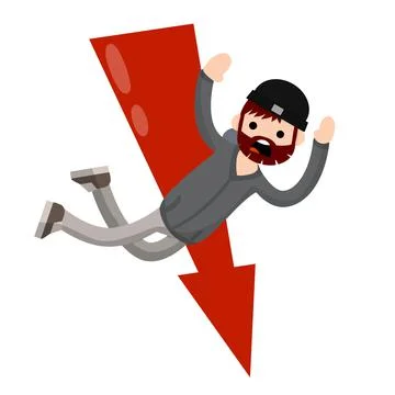 Man fall down. frightened guy in distress. Problem and failure Stock Illustration