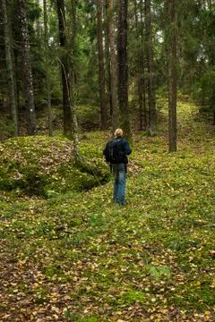 Man in fall forest Stock Photos