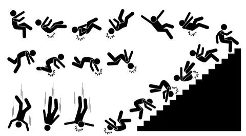 Man falling and felling down. Pictogram shows a person fall down and knock on Stock-Illustration