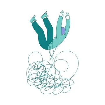 Man Falling Down with Clutter or Tangled Skein Suffer from Psychic Illness Stock Illustration