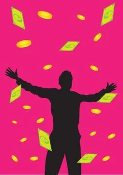 Man with falling money Stock Illustration