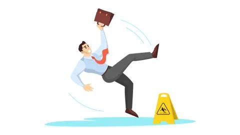 Man falling on the wet floor. Caution sign, warning Stock Illustration