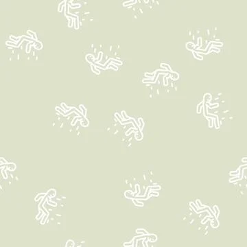 Man falls accident line vector seamless pattern Stock Illustration