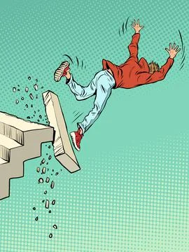 A man falls down the stairs, the last step into the abyss. The symbol of failure Stock Illustration