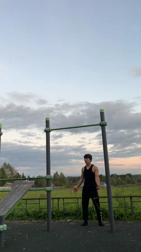 Man Falls Off Pull-Up Bar Onto Metal Railing, Yaroslavl, Russia - 11 Sep 2025 Stock Footage 331810391