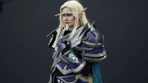 Man in fantasy costume posing on Comic Con exhibition 2017 in Moscow, Russia. Stock Footage 81513918