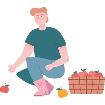 Man farmer picking apple fruit vector icon 库存插图
