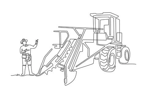 Man farmer pointing at large combine harvester machine Stock Illustration