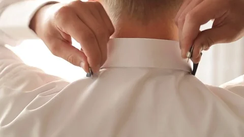 Man fasten tie. Back view Stock Footage 74882221