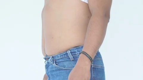 Man fat belly Stock Footage 93264474