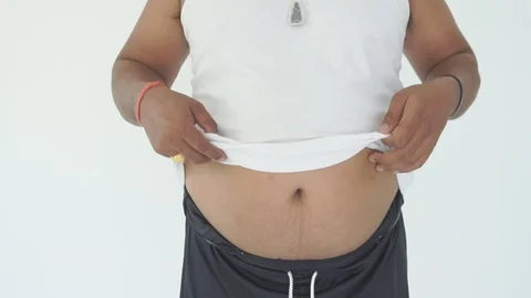 Man fat belly Stock Footage 93266207