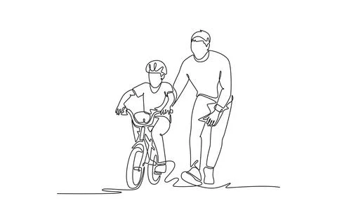 Man father running and assisting boy son child on a bicycle Stock Illustration