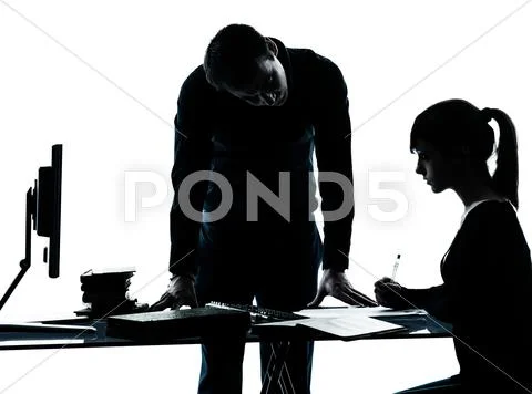 Man father teacher student girl teenager homework silhouette Stock Photos
