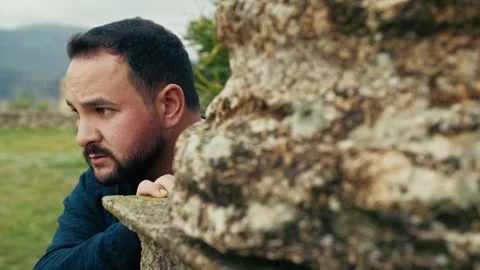 Man With Fear Hiding From Someone Stock Footage 293024645