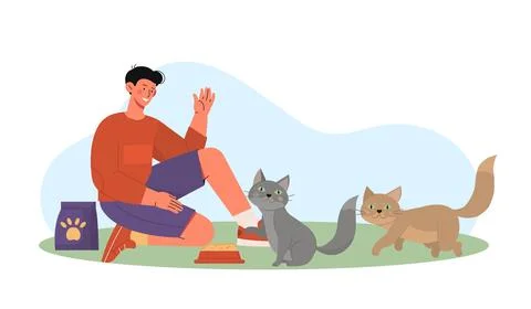 Man feed cats vector concept Stock-Illustration