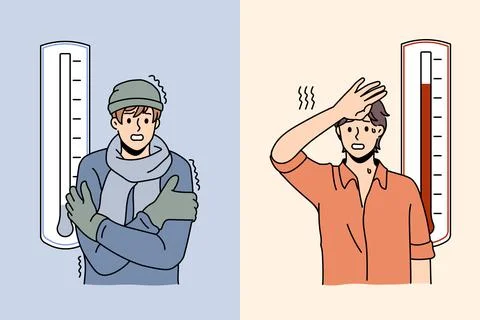 Man feel different on warm and cold days Illustrazione stock